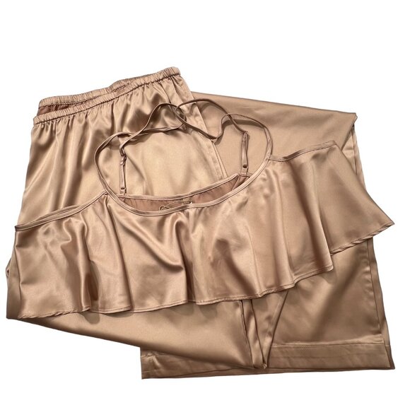 SKIMS Woven Shine Cami + Lounge Pants Set Pink Sand Womens 2X - Picture 10 of 14